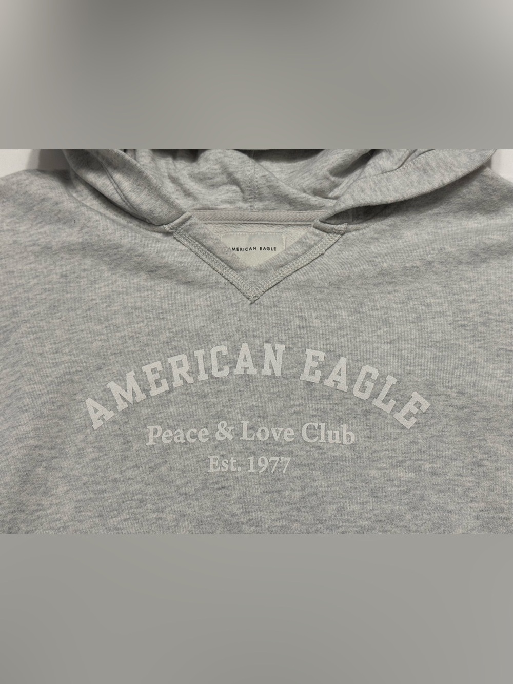 American Eagle Peace & Love Club Est. 1977 Gray Pullover Hoodie Womens Large - Picture 2 of 5